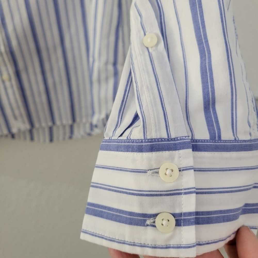 UNTUCKit Pinot Perse Shirt, Striped Blue White Long Sleeve Button Up NWT SZ 10 - Picture 5 of 9